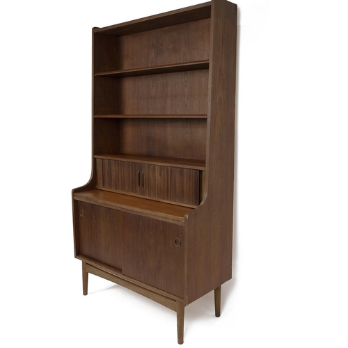 393 - Mid Century Borge Mogensen bureau bookcase in teak. Bookcase with two adjustable shelves over tambou... 