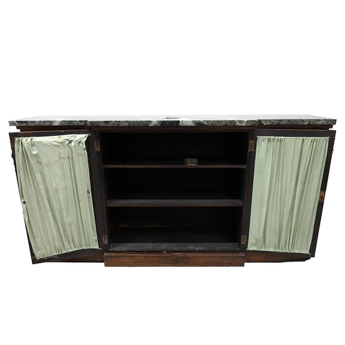 398 - Regency rosewood break front sideboard with green marble top over four gilt metal fretwork doors wit... 