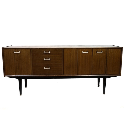 399 - Mid Century Nathan sideboard in teak comprising drinks cabinet with drop down door, three drawers, t... 