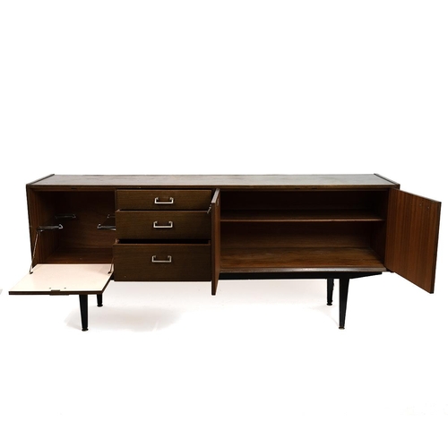 399 - Mid Century Nathan sideboard in teak comprising drinks cabinet with drop down door, three drawers, t... 