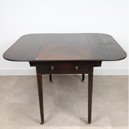 402 - Georgian mahogany Pembroke table with string inlay detail and draw to either side. H 70cm, W 97cm, L... 