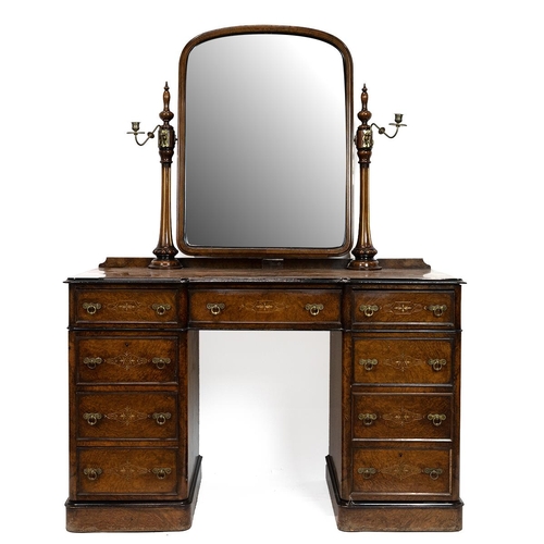 404 - Mid 19th Century Gothic Revival dressing table in burr walnut of kneehole pedestal form, with swing ... 