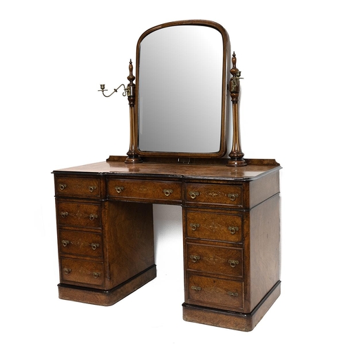 404 - Mid 19th Century Gothic Revival dressing table in burr walnut of kneehole pedestal form, with swing ... 