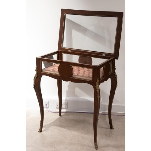 419 - Vitrine or Bijouterie in mahogany frame with cabriole legs with gilt brass ormolu mounts, the hinged... 