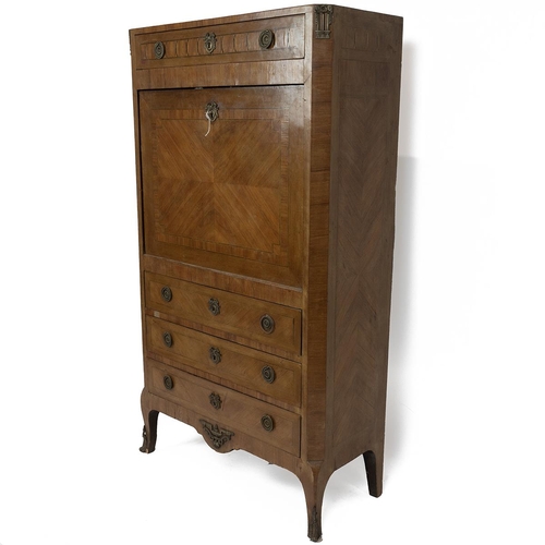 420 - Mid 19th Century French walnut secretaire with parquetry and gilt metal detailing and black marble t... 