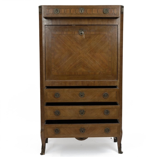 420 - Mid 19th Century French walnut secretaire with parquetry and gilt metal detailing and black marble t... 