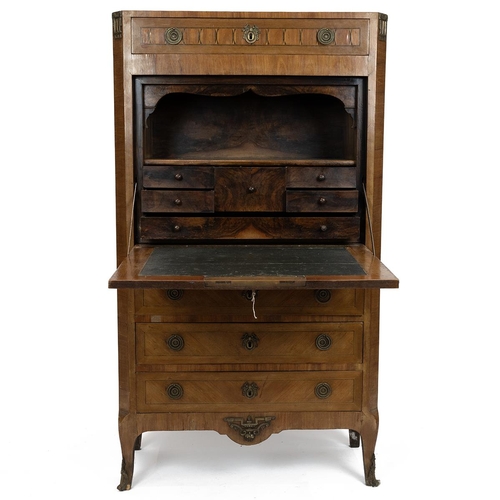 420 - Mid 19th Century French walnut secretaire with parquetry and gilt metal detailing and black marble t... 