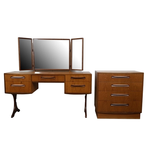 423 - Mid 20th Century G-Plan teak dressing suite comprising dressing table and small chest of drawers. Th... 