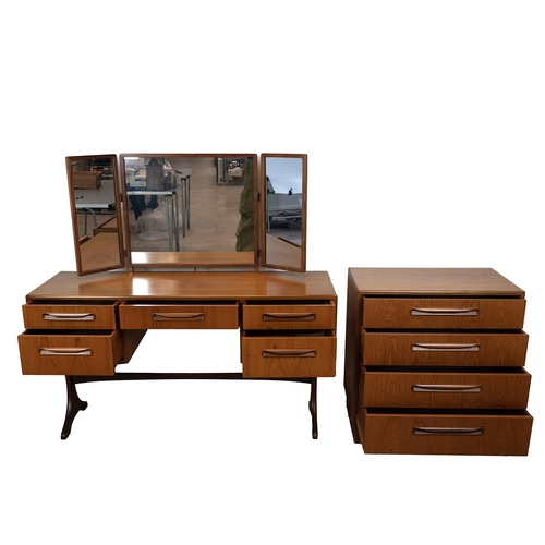 423 - Mid 20th Century G-Plan teak dressing suite comprising dressing table and small chest of drawers. Th... 