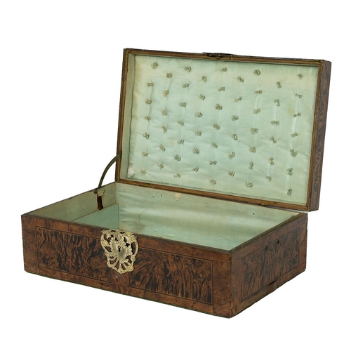 430 - 19th Century Anglo-Indian burr Walnut box with pierced brass fittings and stylised motif to lid. Wit... 