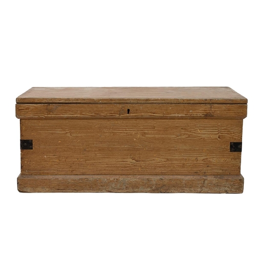 434 - Victorian pine blanket box with painted wood grain finish. Iron handles to side, opens to single spa... 