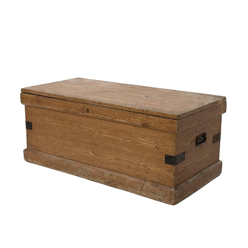 434 - Victorian pine blanket box with painted wood grain finish. Iron handles to side, opens to single spa... 