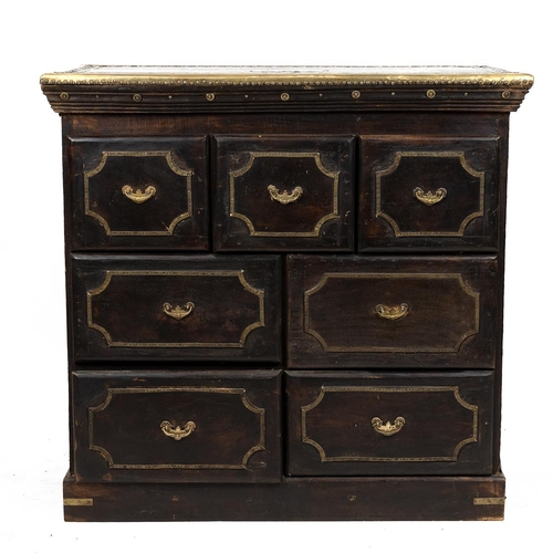 435 - Anglo-Indian small hardwood chest of drawers with extensive brass detailing. Three small drawers wit... 