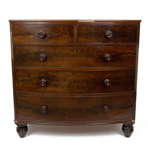 437 - Mid Victorian Mahogany bow fronted chest of drawers. Two small over three long graduated drawers eac... 