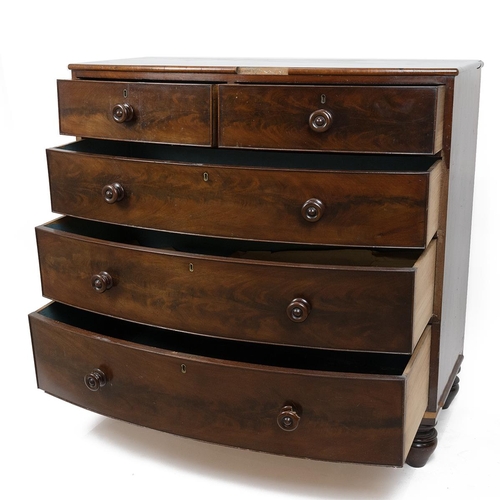 437 - Mid Victorian Mahogany bow fronted chest of drawers. Two small over three long graduated drawers eac... 