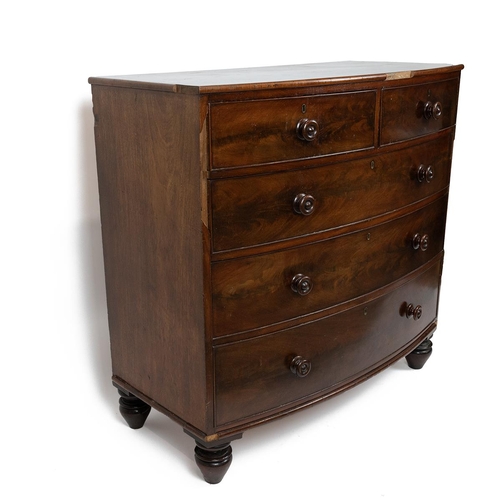 437 - Mid Victorian Mahogany bow fronted chest of drawers. Two small over three long graduated drawers eac... 