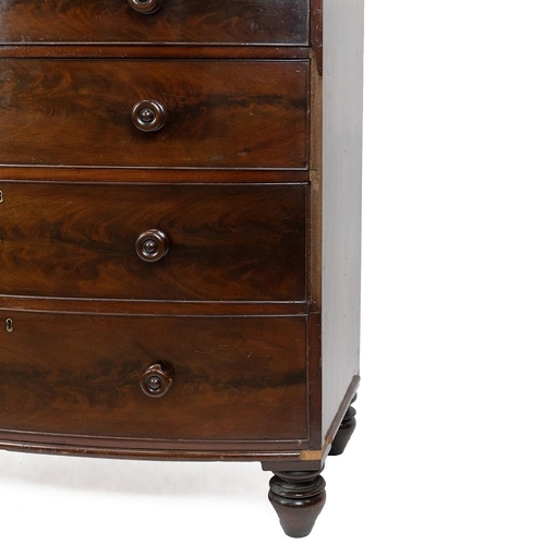 437 - Mid Victorian Mahogany bow fronted chest of drawers. Two small over three long graduated drawers eac... 