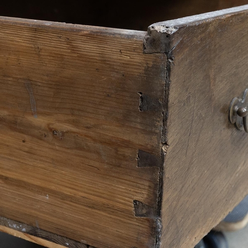 439 - Early 19th Century Oak and Elm Mule Chest the hinged top opening to reveal candle box, two drawers w... 