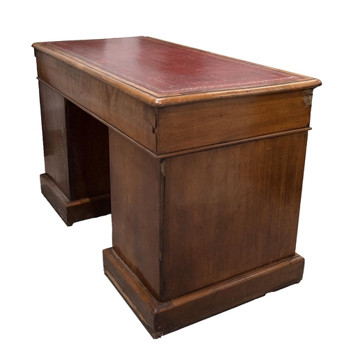 440 - Mid Victorian walnut twin pedestal desk  with tooled red leather skiver top over nine drawers each w... 