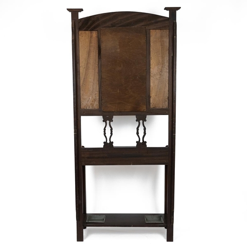 449 - Early 20th Century Arts and Crafts mahogany hall stand with central mirror flanked by inlaid panels ... 