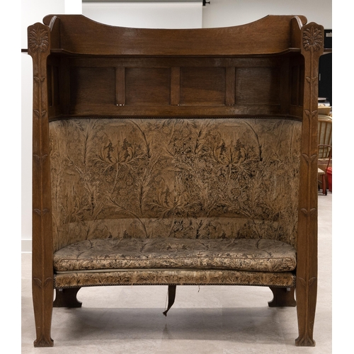 451 - George Montague Ellwood (1875-1955) Arts & Crafts settle for J.S. Henry (attributed) c1900. Oak fram... 