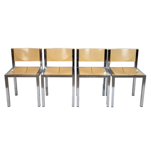 454 - Frank Wardle for Vono, 1970's dining table and four chairs of chrome, glass and yellow plastic const... 