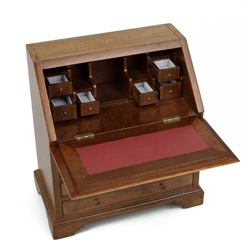 455 - 20th Century mahogany Apprentice Piece bureau of 2 short drawers over three long with hinged writing... 