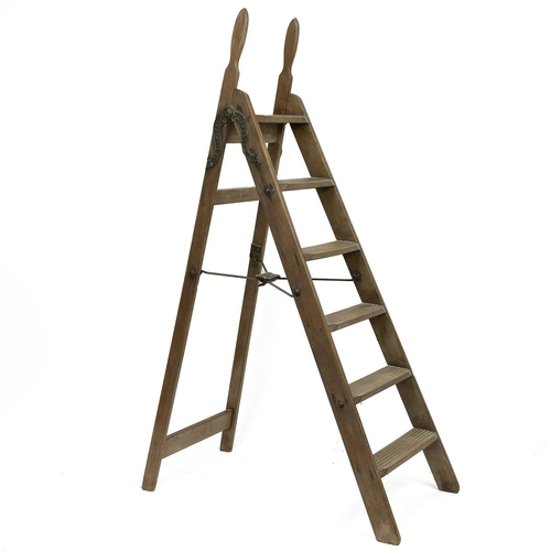 457 - Late 19th Century Simplex Ladder step ladder with a Self Acting Stop, six steps with hand grabs to t... 