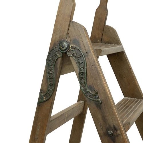 457 - Late 19th Century Simplex Ladder step ladder with a Self Acting Stop, six steps with hand grabs to t... 