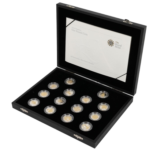 48 - 2008 25th Anniversary 925 silver proof £1 14-coin set from The Royal Mint with selective gold platin... 