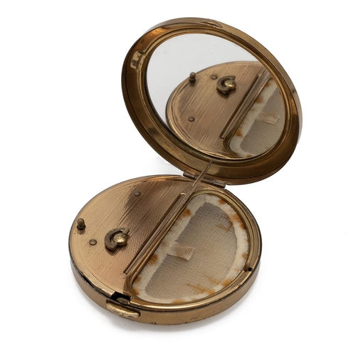 49 - 1950s musical compact, made by Swiss company Reuge Sainte-Croix, with gilt metal case and blue ename... 