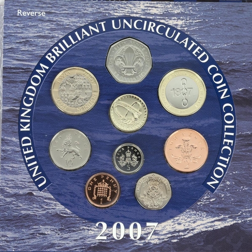 56 - Eight (8) Royal Mint coins and sets, BU and 925 silver proof collectables. Includes 2005 Battle of T... 