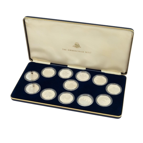 58 - 1980 Queen Mother 80th Birthday 925 silver proof 12-coin medal set from The Birmingham Mint. Weight:... 