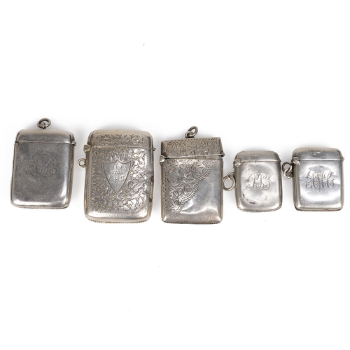 6 - A collection of five silver vesta cases, various dates and makers, and a silver-backed dressing tabl... 