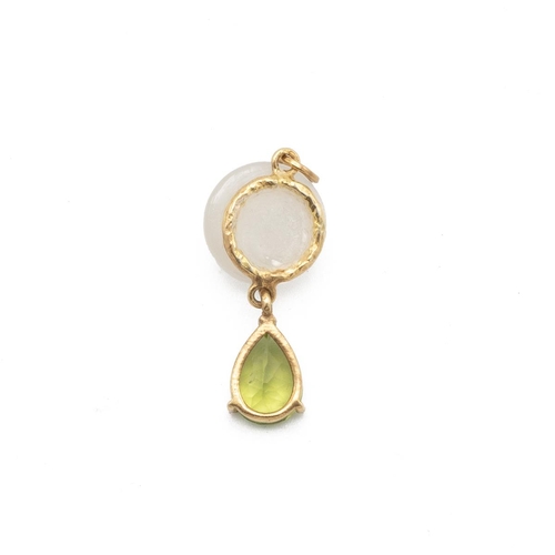 63 - Man in the Moon moonstone and peridot pendant set in gold plated silver.