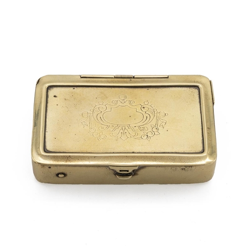 92 - 19th century brass Go to Bed with fold out taper holder - 6.5cm x 4cm x 1.2cm.