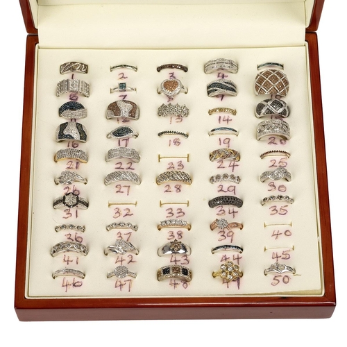 135 - Large collection of gem set silver rings, set with an array of precious gemstones, all cased, approx... 