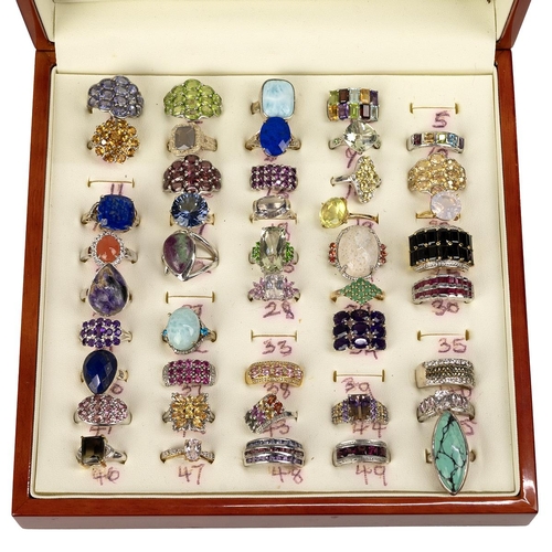 136 - Large collection of gem set silver rings, earrings and pendants, approximately 240 in total. Please ... 