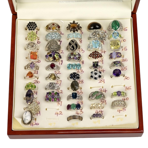 136 - Large collection of gem set silver rings, earrings and pendants, approximately 240 in total. Please ... 