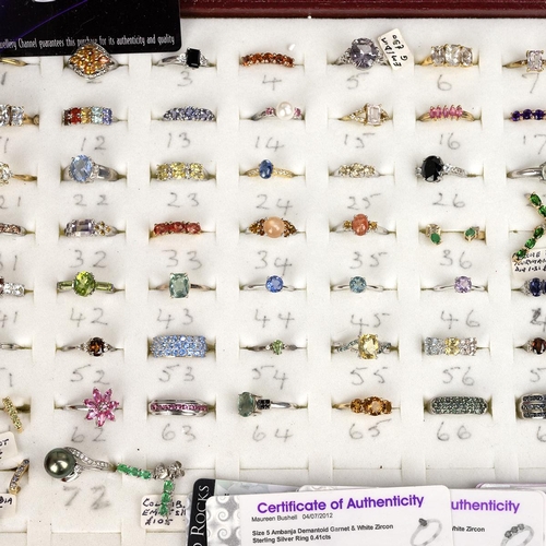 136 - Large collection of gem set silver rings, earrings and pendants, approximately 240 in total. Please ... 