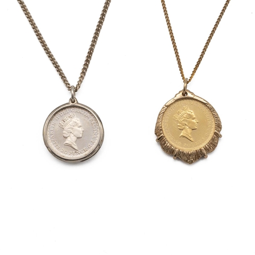 164 - 1996 Britannia gold pendant and chain, along with a 1997 Britannia silver pendant and chain, both ca... 