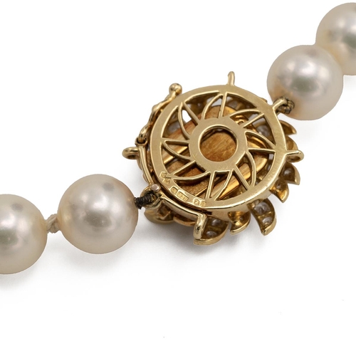 168 - A uniform row of cultured pearls, the forty seven pearls of approximately 8.5-9 mm diameter, to an 1... 