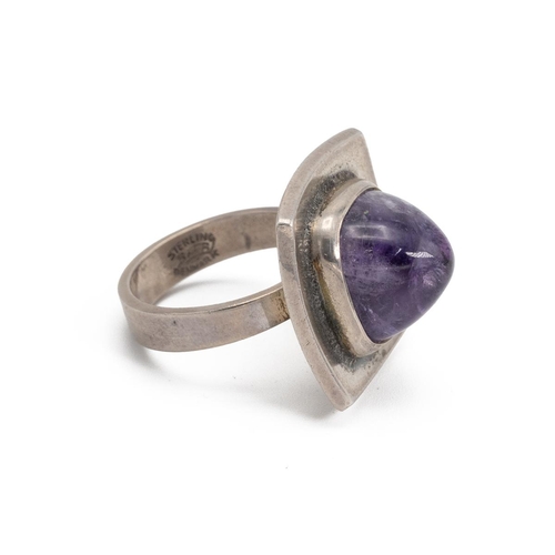 18 - Brodrene Bjerring - a Danish mid-century amethyst set silver ring, circa 1970, finger size K 1/2.