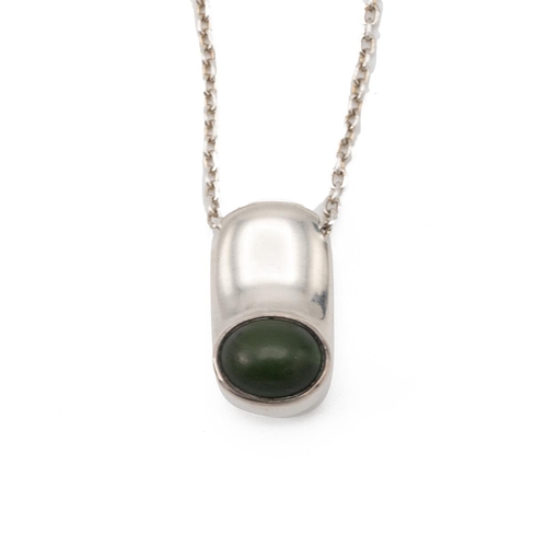 183 - Hans Hansen, silver nephrite jade set pendant and chain, Denmark, circa 1980.