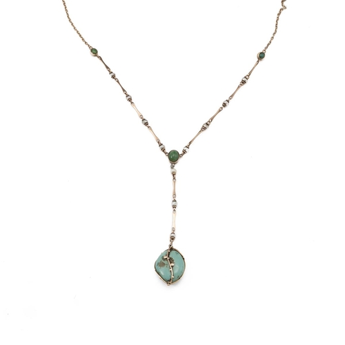 199 - A turquoise and seed pearl pendant chain, with indistinct marks to the chain.