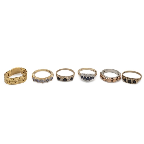 226 - Clogau Welsh gold and silver ring, along with five 9ct gold rings, 13.41, two pairs of 18ct gold and... 