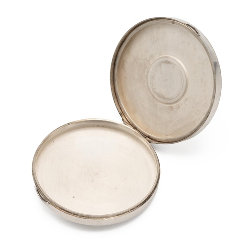 228 - Evald Nielsen, Denmark, mid-century silver circular compact, set with abstract plant. 