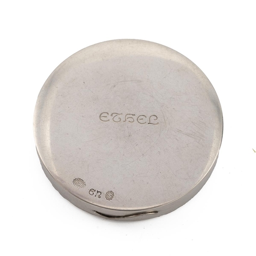 228 - Evald Nielsen, Denmark, mid-century silver circular compact, set with abstract plant. 