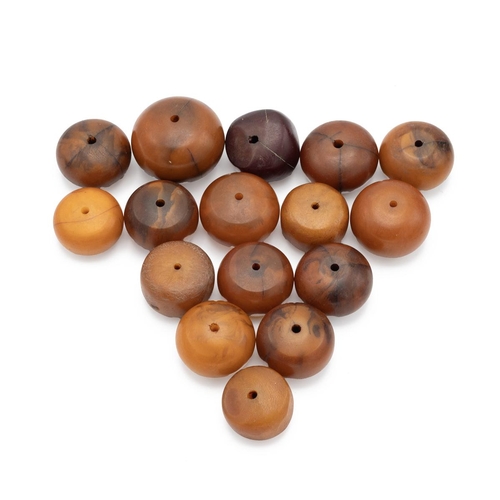 235 - 16 vintage Native African amber beads of large proportion including cherry amber total weight 347.6g... 