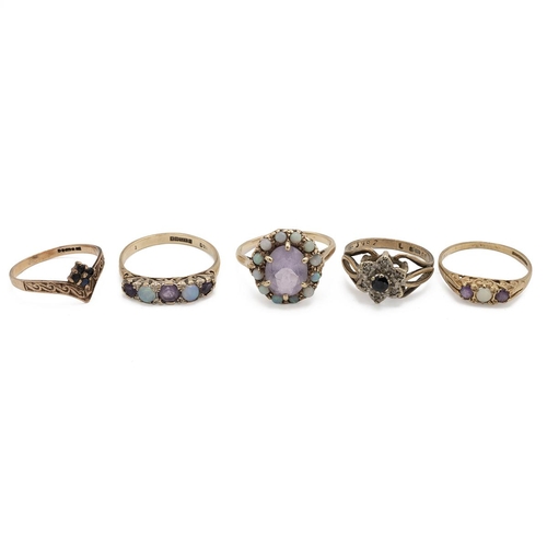 238 - 9ct gold jewellery includes a seed pearl and aquamarine set ring, an Edwardian pedant, creole earrin... 